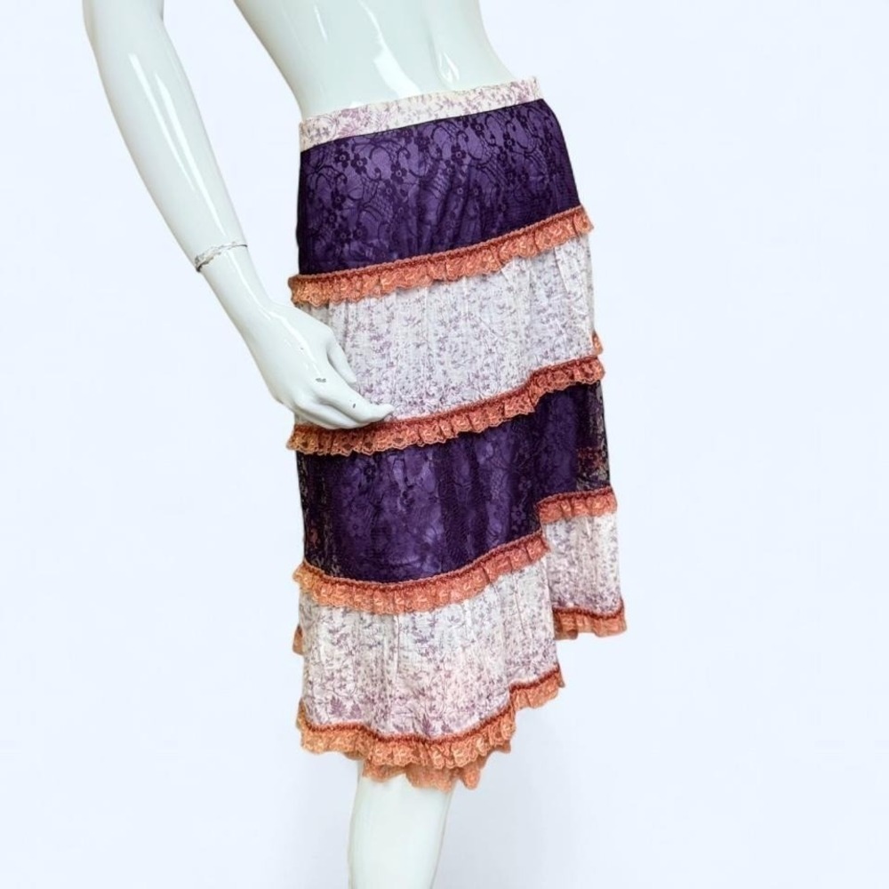 Y2K Fairycore Lace Tiered Mini Skirt Whimsigoth Mori Girl Boho S M shimmer - Picture 2 of 8